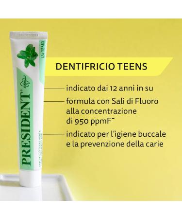  President President Toothpaste Teens 12+ Mint Flavor. Protects against cavities strengthens teeth and helps protect and maintain healthy gums. Paraben-free SLS-free allergen-free and PEG-free. RDA 50 ml - Buy Online on GoSupps.com