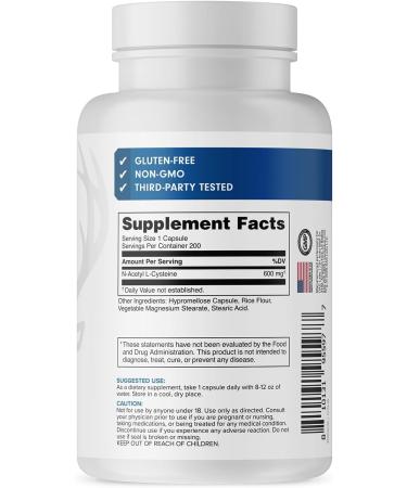 Bucked Up NAC Supplement (N-Acetyl Cysteine) 600mg Per Serving Essentials (200 Servings 200 Capsules) - Buy Online on GoSupps.com
