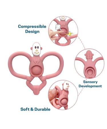 Guoyou BPA-Free Baby Teething Ring & Pacifier Chain - Silicone Bite Toys for 3+ Months (Blue & Pink) - Buy Online on GoSupps.com