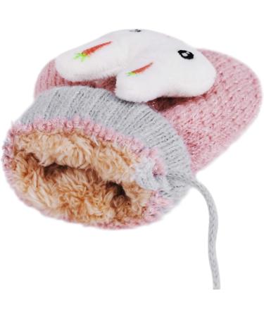 Cute Fox Knitting Short Gloves for Toddler Kids | Winter Thermal Plush Lining | 1-3 Yrs | Pink/3D Rabbit Design - Buy Online on GoSupps.com
