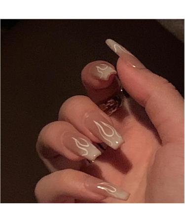 Nail art patches beautiful and fashionable nail patches finger decorations beauty decoration products simple white summer wear nails French flame wear nails y2k wearable nail patches finished f Jp2677 - Buy Online on GoSupps.com