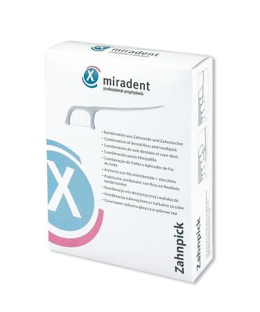 Miradent Zahnpick 2-in-1 individually blister-packed 100 St. |For removal of coarse food residues (handle: toothpick) |To remove the dental plaque and fine food residues (dental floss) unknown)