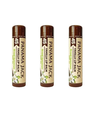Panama Jack Sunscreen Lip Balm - SPF 45 Broad Spectrum UVA-UVB Sunscreen Protection Prevents & Soothes Dry Chapped Lips Vanilla 3-pack Vanilla Pack of 3