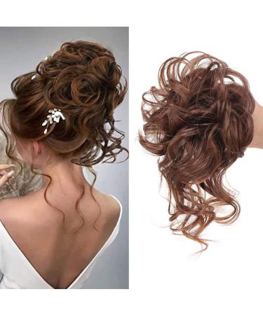 Hair part hair tie updos messy hair bun hair hair part curly wavy big hair bun arthaar tousled updo hair parts for women girls (30t4 dark brown mix light Auburn) 30t4 (dark brown mix light auburn)