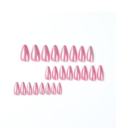 Justotry 24-Piece Glitter Hot Pink French Almond Press-On Nails | Glossy Oval Artificial Acrylic Fingernails for Women - Buy Online on GoSupps.com