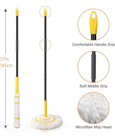 Self-Wringing Twist Mop with Microfiber Pad - 57-inch Long Handled Floor Cleaner for Kitchen, Hardwood, Bathroom, Garage, Office, Warehouse - Yellow - Buy Online on GoSupps.com