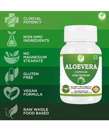 Aloevera Capsules | Pack of 60 Capsules 500mg | Pure & Natural Herb Ghritkumari | Gluten Free 1 - Buy Online on GoSupps.com