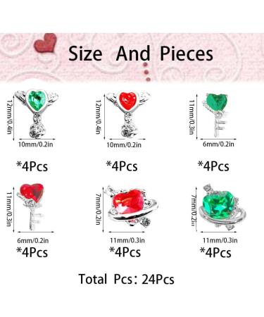 24pcs 3D Heart Zepter Zircon Nail Charms - Shiny Rhinestones & Flatback Diamonds for DIY Nail Art & Wedding Decor - Buy Online on GoSupps.com