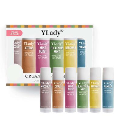 (6 pack) lip care organic lip balm set lip care stick moisturizer 6 fragrances (vanilla coconut mint citrus beeswax eucalyptus mint)
