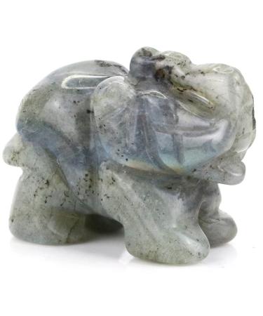 Ouubuuy Natural Labradorite Crystal Elephant Stone Gemstone Ornament Reiki Healing Crystal Gift 1.5 inch