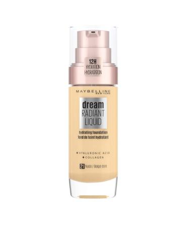 Maybelline Foundation Dream Radiant Liquid Hydrating Foundation with Hyaluronic Acid and Collagen - Lightweight Medium Coverage Up to 12 Hour Hydration - 21 Nude - Buy Online on GoSupps.com