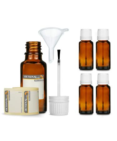 Octopus Octopus Set of 5 20 ml brush bottles with mounted brush brown glass bottle with brush cap nail polish bottle e.g. for varnish paint glue oils