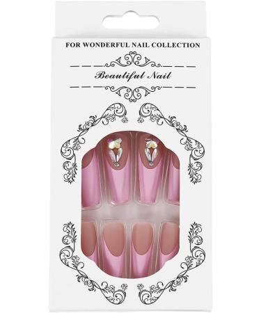 Coffin False Nails Long Fake Nails Pink Crystal Ballerina Acrylic Press on Nails Full Cover Stick on Nails 24pcs for Women and Girls 1 count (Pack of 1) Pink - Buy Online on GoSupps.com