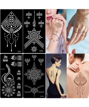 XMASIR 16 Sheets Reusable Henna Tattoo Stencils Set - Indian Arabian Temporary Body Art Kit - Buy Online on GoSupps.com