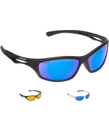 Cressi Unisex - Adult Sniper Sunglasses Sport Sunglasses (Pack of 100) One Size Black/Mirrored Blue Lenses