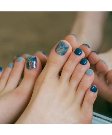 Zinipin Gellight Semi-Cured Gel Pedicure Strips - 30 Pedi Wraps with Cleanser Pads, Stick & File - Blue Marble Art - Buy Online on GoSupps.com