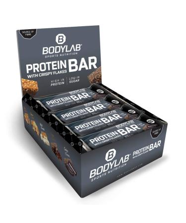 BODYLAB24 Crispy Protein Bar 12 x 65g protein bar with 27g protein per bar low-sugar fitness snack crispy protein bar with many fiber cookies & cream cookies & cream 12 pieces (1 Pack)