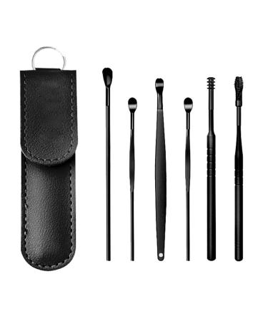 ObjFoch Skyrro Ear Wax Cleaner 6 Pcs Skyrro Innovative Earwax Cleaning Tool Set with Storage Bag (Black)