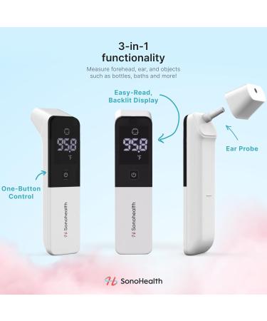 ThermoPRO 3-in-1 Thermometer for Kids & Adults | Accurate Forehead Ear & Bottle Thermometer by SonoHealth - Fast International Shipping - Buy Online on GoSupps.com