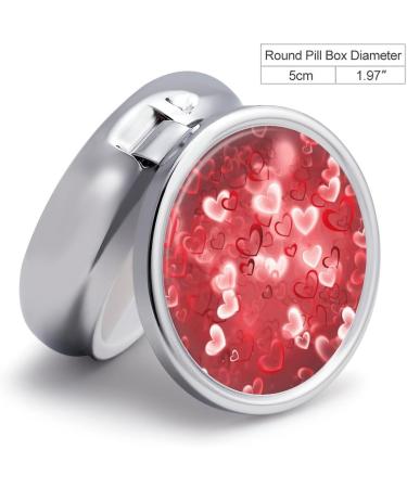 Valentine's Day Heart Print Round Pill Box - 3 Compartment Portable Metal Organizer - Perfect Gift for Medication Management - Buy Online on GoSupps.com