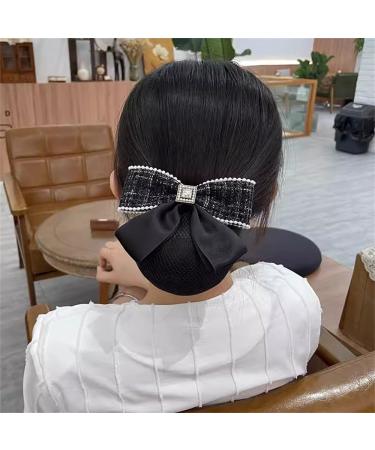Women Bun Net Women's Coiffure Mesh Bow Headdress(Black Style 2)