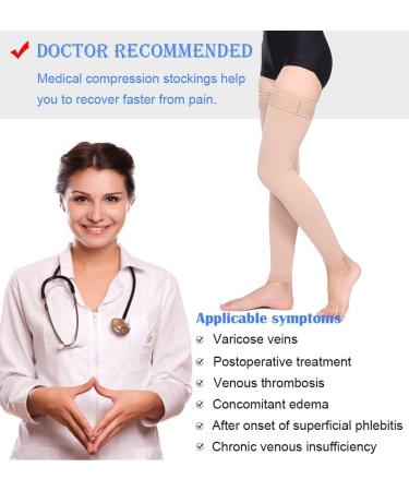 GLEMOSSLY Thigh High Compression Stockings 20-30 mmHg - Footless Firm Support Hose for Varicose Veins & Swelling - Beige Medium - Women & Men - Buy Online on GoSupps.com