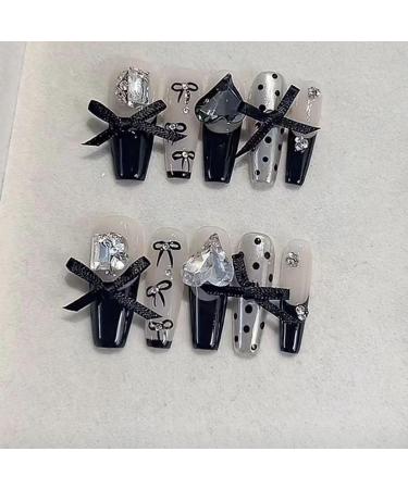 Temperament manicure black French bow nail patch handmade fake nails wearing nail products.(S) - Buy Online on GoSupps.com