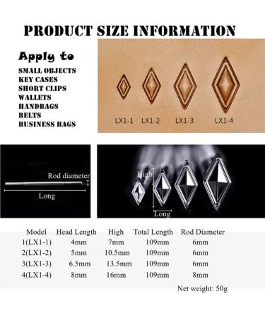 Diamond Stamps 3D Geometric Pattern Leather Stamps - Stainless Steel Set of 4 Stamping Tools (LX1-2) - Buy Online on GoSupps.com