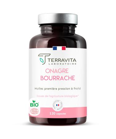 EVENING PRIMROSE and BORAGE | Organic Cold Pressed Oils | 120 Capsules of 500 mg | Deep Skin Hydration | Hormonal System Regulation | Ecocert Made in France Label | Terravita