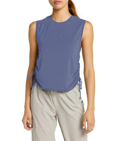 Cyanstyle Women's Sleeveless Yoga Crop Top with Side Drawstring - Blue, Medium - Buy Online on GoSupps.com