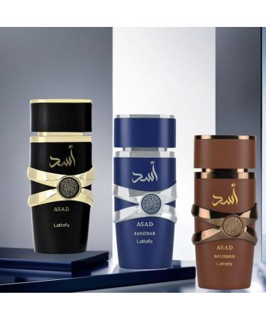 LATTAFA Asad Asad Zanzibar & Asad Bourbon EDP Sprays 100ML (3.4 OZ) A Trio Of Bold Spicy & Warm Scents That Blend Sophistication With A Daring Edge. (ASAD SIGNATURE TRIO) - Buy Online on GoSupps.com
