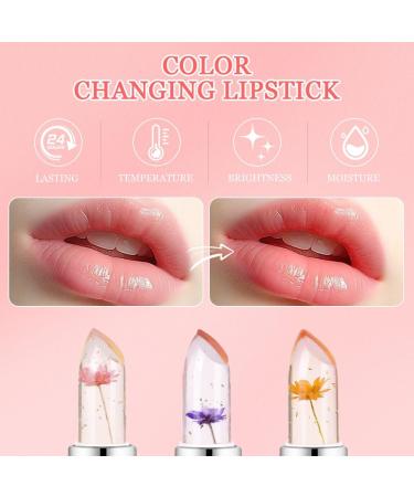 LOPHE Clear Flower Jelly Lipstick 3Pcs Magic Temperature Color Change Lip Balm Long Lasting Moisturizing Lip Gloss Set Nutritious Crystal Lip Stick Makeup Set Great Gift for Women and Girl 3 Pcs - Buy Online on GoSupps.com