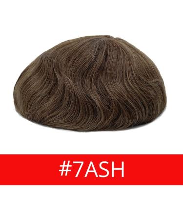 Lordhair Knotless Toupee for Men Skin Flat Injected Lace Front Human Hair System Base Size 8x10 Inch Light Medium Density Front Contour A Shape Mens Hairpiece Light Brown 7#(ASH) - Buy Online on GoSupps.com