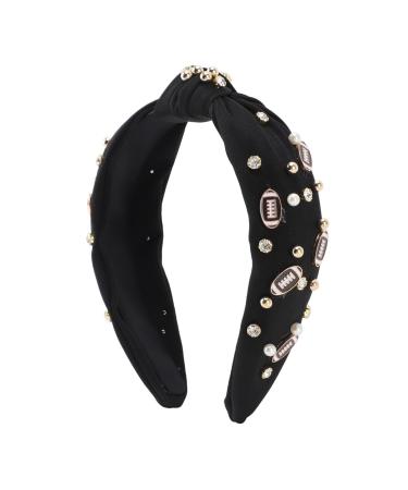 Valentine Day Rhinestone Knotted Headband for Women with Top Knot Design Exquisite Appearance for Matching Clothes (Black)