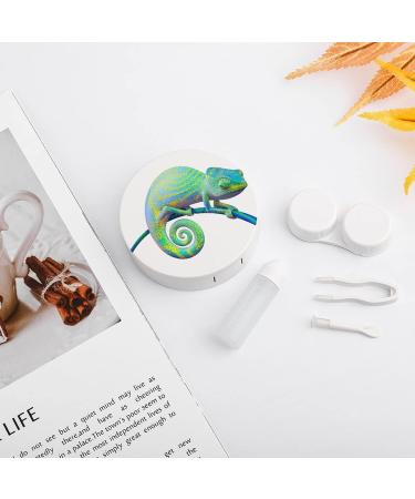 Bright Green Chameleon Round Case For Contact Lens Kit Storage Box with Mirror Printed - Buy Online on GoSupps.com