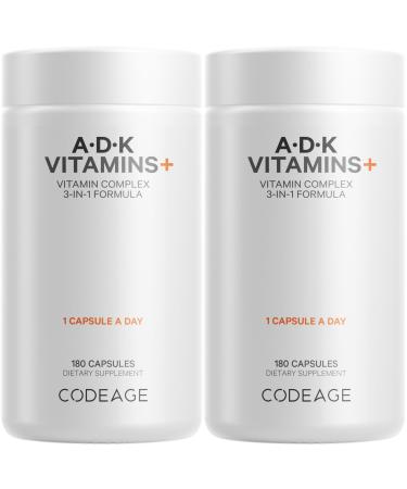 Codeage ADK Vitamins Supplement - Essential Vitamin A D3 5000 IU K1 & K2 (MK4 & MK7) - 6-Month Supply - 1 Capsule per Serving Non-GMO Gluten-Free - 2-Pack