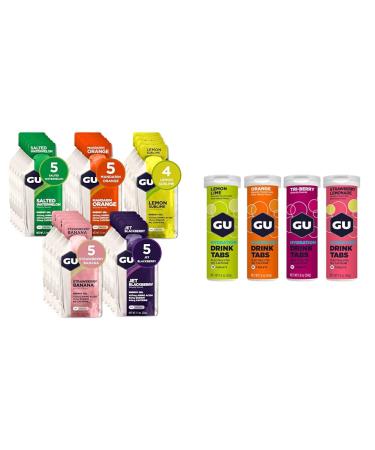GU Energy 24-Count Original Sports Gel and 4-Count Hydration Electrolyte Drink Tablets Bundle