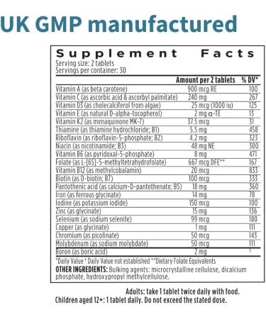 Pure & Essential Vegan Women's Multivitamin with Iron & Methylated Folate | Non-GMO Sustained Release | 60 Tablets (30 Servings) - Buy Online on GoSupps.com