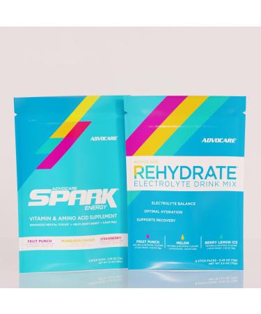 AdvoCare Refueling Energy Bundle - Includes Spark Energy Vitamin/Amino Acid Supplement & Rehydrate Electrolyte Drink Mix - Supports Energy & Hydration* - Various Flavors 6 Stick Packs Each
