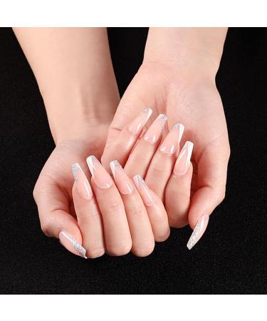 Women Coffin Fake Nails Acrylic Ballerina False Nails Kit Full Cover Fake Nails Mediumn and Long Length Glossy Nails (E) - Buy Online on GoSupps.com