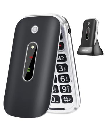 TOKVIA Flip Phone for Seniors with Large Buttons | GSM Mobile phone for the Elderly with SOS Button Large 2.4 Inch Screen | Charging dock UK charger T201 T201 Black