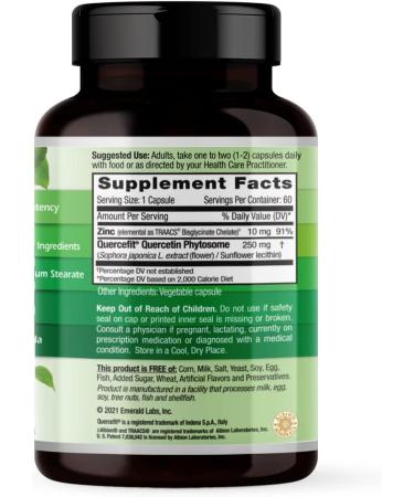 Emerald Labs Quercetin Phytosome Plus - 60 Veg Capsules with Quercefit, Zinc - Non-GMO, Gluten Free, Vegan - Buy Online on GoSupps.com