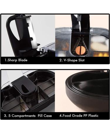 Pill Cutter & Splitter - Safe Tablet Splitter with Stainless Steel Blade 5-Compartment Pill Box | Cut Vitamins & Medications Easily - Buy Online on GoSupps.com