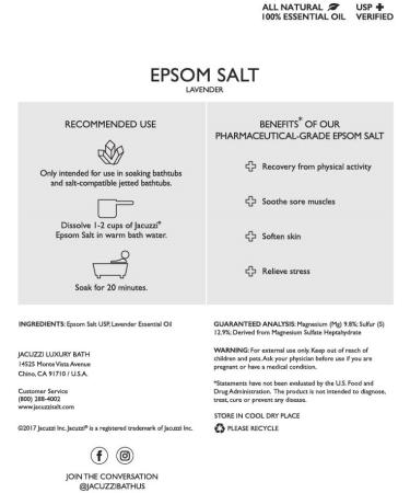 Jacuzzi SA12000 Epsom Bath Salt 2.2 lb - Lavender | Relax and Unwind with Soothing Aromatherapy - Buy Online on GoSupps.com
