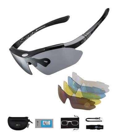 Rockbros bicycle glasses polarized sunglasses with 5 changing glasses women men sports glasses bike glasses for outdoor sport cycling fishing black