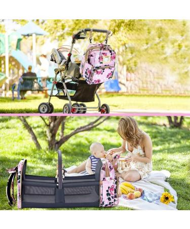 Motababy Floral Diaper Bag Backpack with Changing Station  Detachable Foldable Baby Bed for Bady Toddler  3 in 1 Large Capacity Newborn Essentials Organizer with Stroller Hook for Girls and Boys(Pink) - Buy Online on GoSupps.com