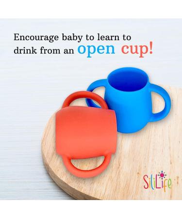 SiliLife Silicone Baby Cups 2 Pack | BPA Free & Food-Grade Safe | Easy-Grip Handles for Self-Feeding | Electric Blue/Coral Red - Buy Online on GoSupps.com