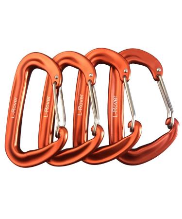 L-Rover Carabiner,12KN Lightweight Heavy Duty Carabiner Clips,Aluminium Wiregate Caribeaners for Hammocks,Camping, Key Chains, Outdoor and Gym etc,Hiking & Utility Orange4PCS