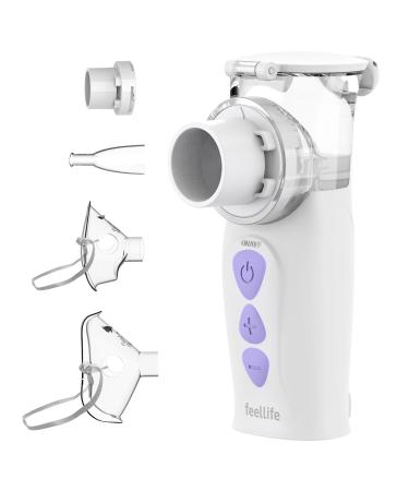 FEELLIFE inhalation device for children & adults - quiet inhalator - portable easy & effective for respiratory diseases - adjustable spray 2 atomizer membranes included (violet)