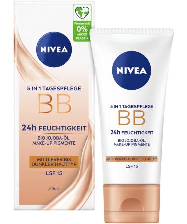 Nivea 5 in 1 day care BB 24h moisture SPF 15 tinted day cream for medium to dark skin types face cream with organic jojoba oil and make-up pigments